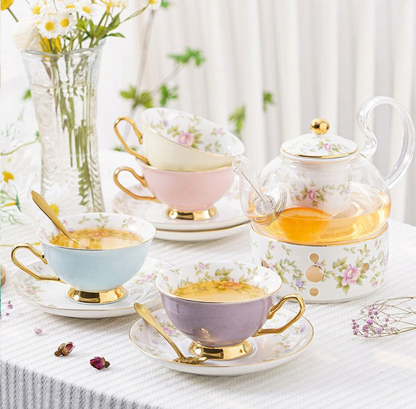 Elegant Ceramic Coffee Cups, Beautiful British Tea Cups, Unique Afternoon Tea Cups and Saucers in Gift Box, Royal Bone China Porcelain Tea Cup Set-Art Painting Canvas