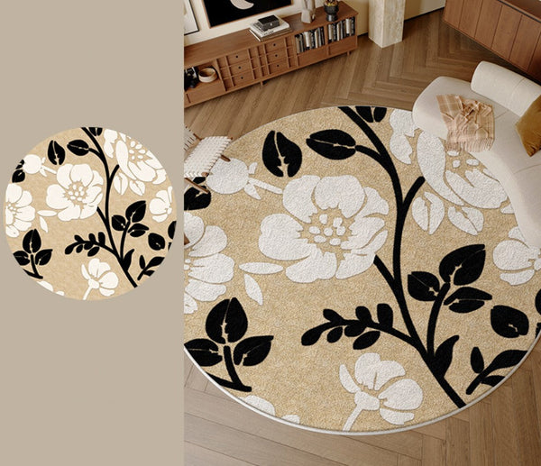 Bedroom Abstract Modern Area Rugs, Geometric Round Rugs for Dining Room, Circular Modern Rugs under Chairs, Contemporary Modern Rug for Living Room-Art Painting Canvas