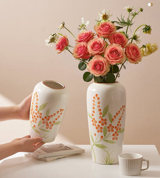 Dining Table Centerpiece, Ceramic Bouquet Vases, Porcelain Flower Vases, Large Flower Vases on Table, Handmade Water Holding Flower Vase-Art Painting Canvas