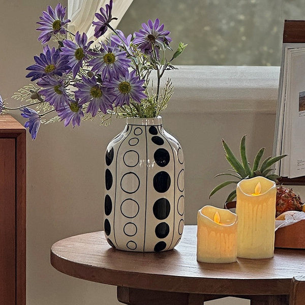 Ceramic Bud Vases, Black and White Polka Dot Flower Vase, Small Flower Vases on Table, Modern Porcelain Flower Vases, Handmade Water Holding Flower Vases-Art Painting Canvas