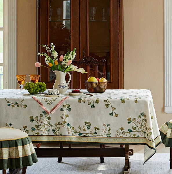 Extra Large Modern Rectangular Tablecloth for Dining Room Table, Ginkgo Leaves Table Covers, Square Tablecloth for Kitchen, Large Tablecloth for Round Table-Art Painting Canvas