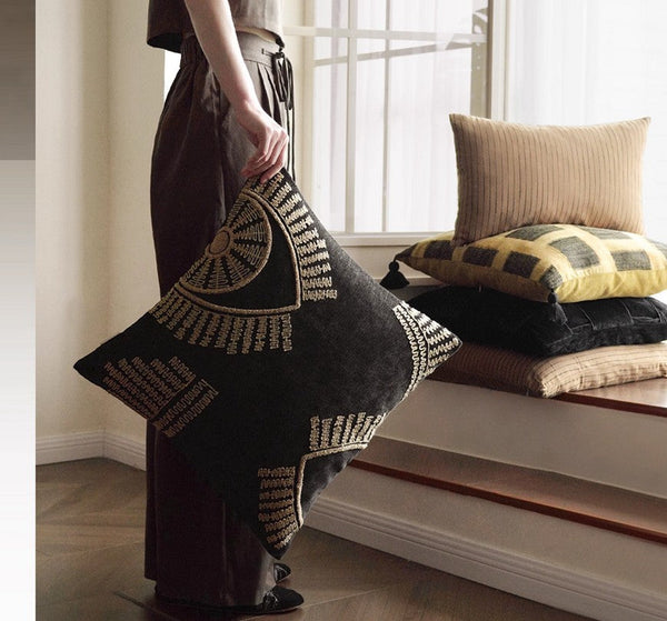 Geometric Modern Sofa Pillows, Large Square Decorative Throw Pillows for Couch, Large Black Decorative Throw Pillows, Black Geometric Sofa Pillows for Interior Design-Art Painting Canvas