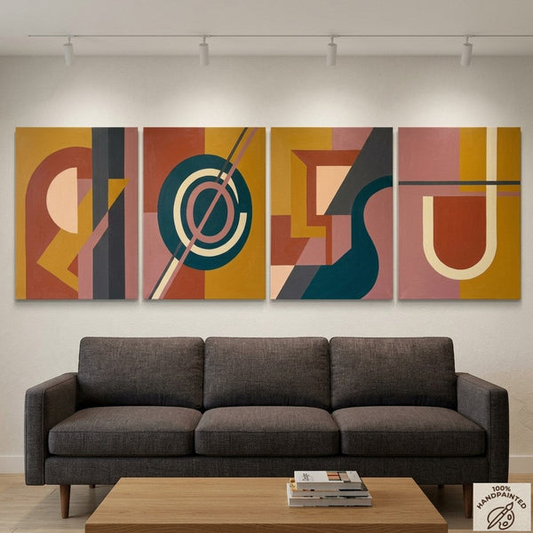 Geometric Contemporary Art, Large Modern Paintings for Living Room, Multi Panel Canvas Paintings, Original Abstract Artwork-Art Painting Canvas