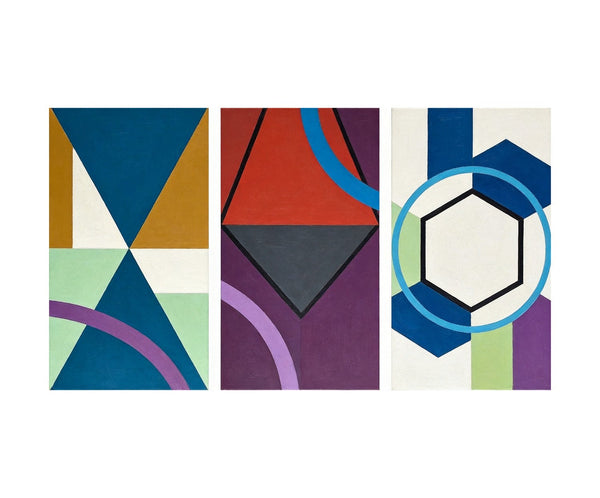 Geometric Abstract Paintings for Modernism Living Room Decor, Multi Panel Canvas Art, Extra Large Group Paintings, Hand Painted Artwork-Art Painting Canvas