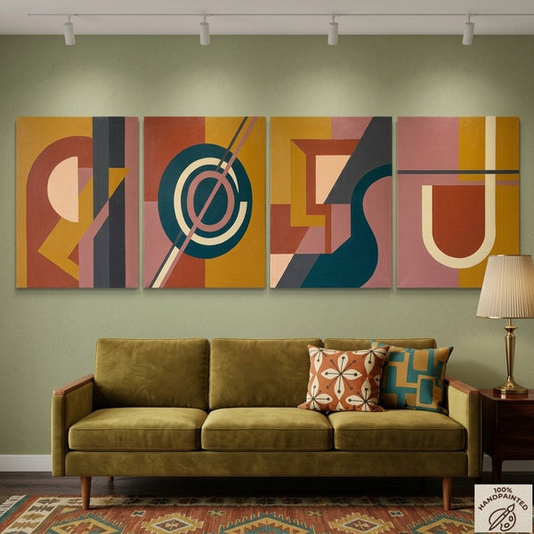 Geometric Contemporary Art, Large Modern Paintings for Living Room, Multi Panel Canvas Paintings, Original Abstract Artwork-Art Painting Canvas