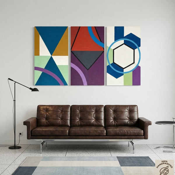 Geometric Abstract Paintings for Modernism Living Room Decor, Multi Panel Canvas Art, Extra Large Group Paintings, Hand Painted Artwork-Art Painting Canvas