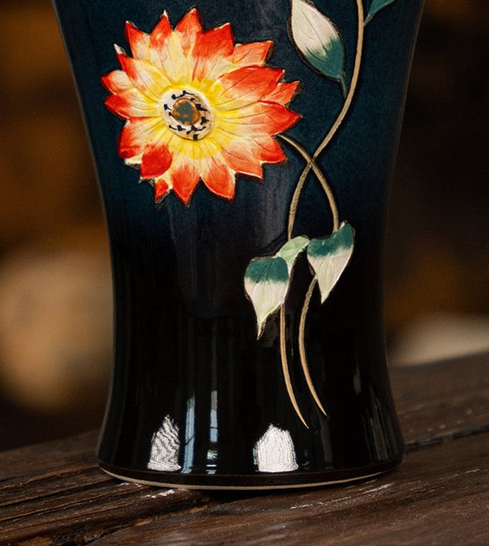 Ceramic Bouquet Vases, Sunflower Vases on Table, Porcelain Flower Vases, Dining Table Centerpiece, Handmade Water Holding Flower Vase-Art Painting Canvas