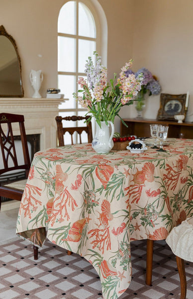 Sea Shell Pattern Tablecloth, Large Modern Rectangle Tablecloth for Dining Room Table, Square Tablecloth, Farmhouse Table Cloth, Wedding Tablecloth