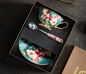 Large Rose Royal Ceramic Cups, Afternoon Bone China Porcelain Tea Cup Set, Unique Tea Cups and Saucers in Gift Box, Elegant Flower Ceramic Coffee Cups-Art Painting Canvas