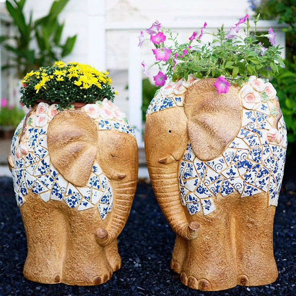 Oversized Garden Flower Pot, Modern Outdoor Garden Flower Pots, Extra Large Elephant Garden Flowerpots, Animal Statue for Garden Ornaments, Large Resin Statue for Garden-Art Painting Canvas