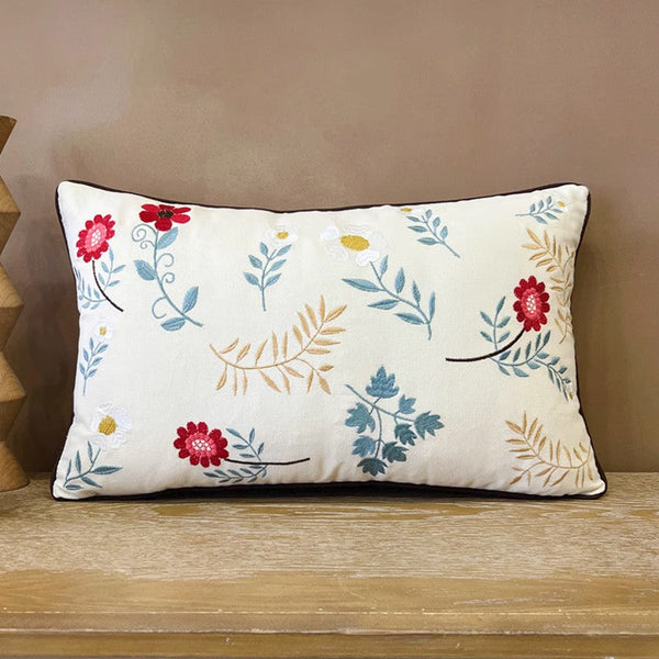 Decorative Throw Pillows for Couch, Embroider Flower Cotton Pillow Covers, Spring Flower Decorative Throw Pillows, Farmhouse Sofa Decorative Pillows-Art Painting Canvas