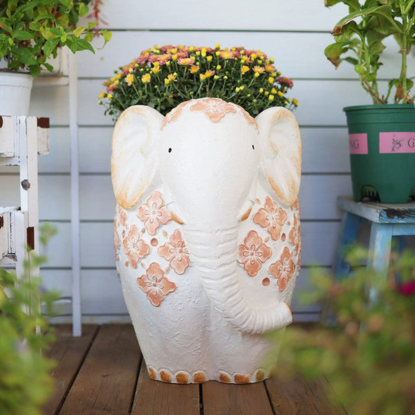 Animal Statue for Garden Ornaments, Oversized Modern Garden Flower Pot, Extra Large Elephant Garden Flowerpots, Resin Statue for Garden, Villa Outdoor Garden Flower Pots-Art Painting Canvas