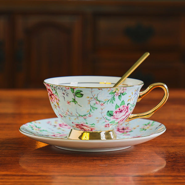 Creative Porcelain Tea Cup Saucer Set of 2 Cups, 6.8 oz Tea Cup and Saucer in Gift Box, Floral Ceramic Coffee Cup with Saucer, Beautiful British Tea Cup and Saucer-Art Painting Canvas