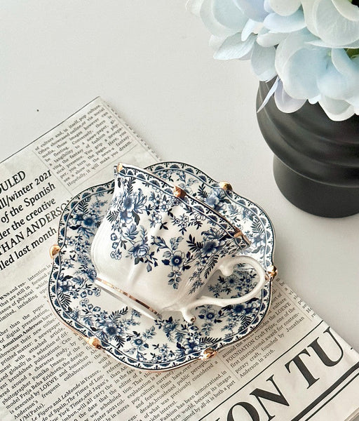 French Style China Porcelain Tea Cup Saucer Set, 7.8 oz Tea Cup and Saucers, Royal Ceramic Cups, Elegant Vintage Ceramic Coffee Cups for Traditional Afternoon Tea-Art Painting Canvas