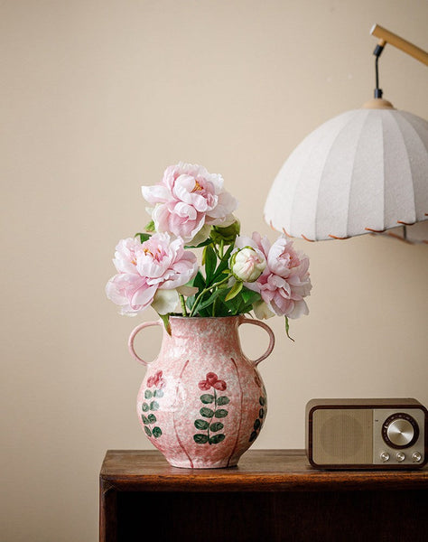 Rustic Pottery Flower Vases, Small Flower Vases on Table, Pink Bud Vases, Handmade Water Holding Flower Vases-Art Painting Canvas