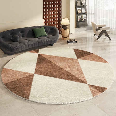 Large Contemporary Round Rugs, Geometric Modern Rugs for Bedroom, Modern Area Rugs under Coffee Table, Thick Round Rugs for Dining Room-Art Painting Canvas