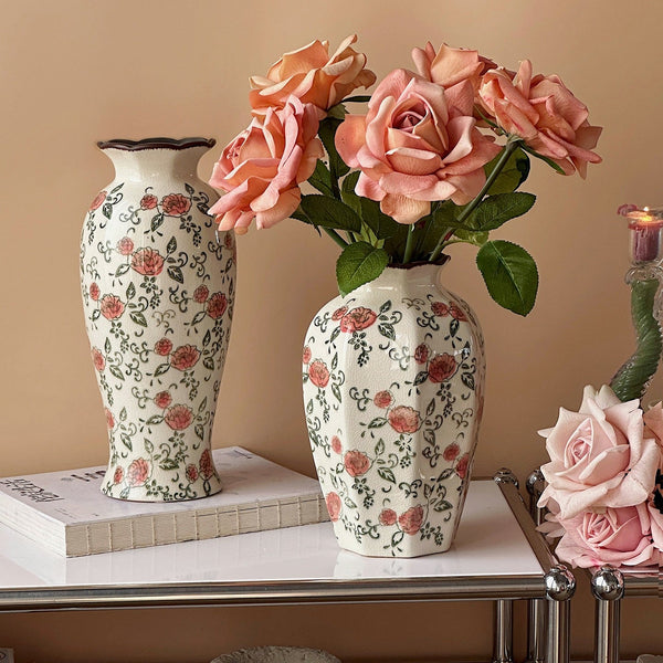 Rustic Porcelain Flower Vases, Handmade Water Holding Flower Vases, Ceramic Bouquet Vases, Tall Flower Vases on Table-Art Painting Canvas