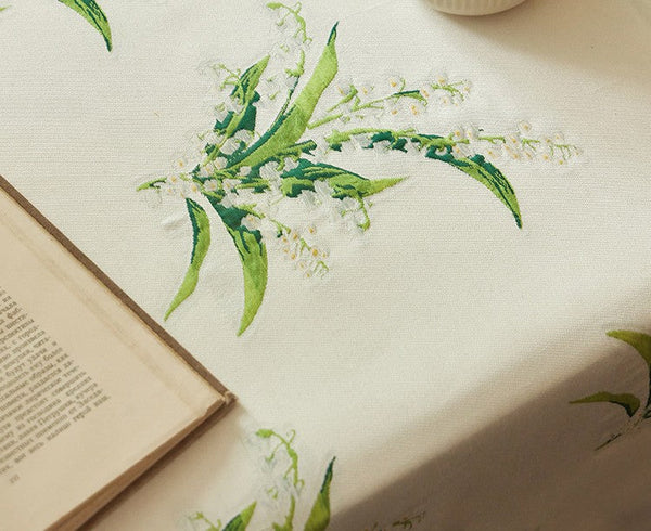 Cotton Embroidery Lace Rectangle Tablecloth for Dining Room Table, Farmhouse Table Cloth, Spring Flower Pattern Tablecloth, Square Tablecloth for Round Table-Art Painting Canvas