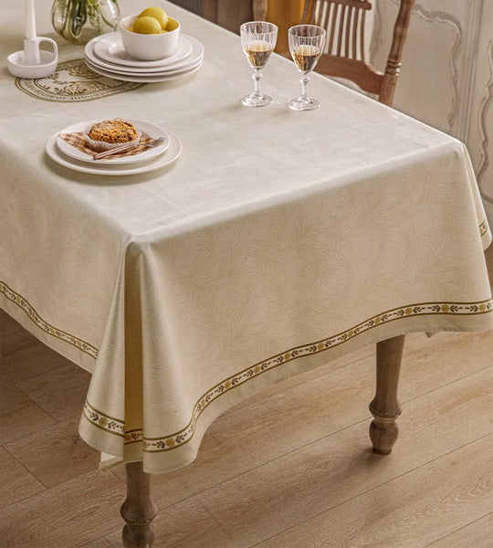 Cream Color Table Cover for Dining Room Table, French Style Tablecloth for Dining Table, Modern Rectangle Tablecloth for Oval Table-Art Painting Canvas