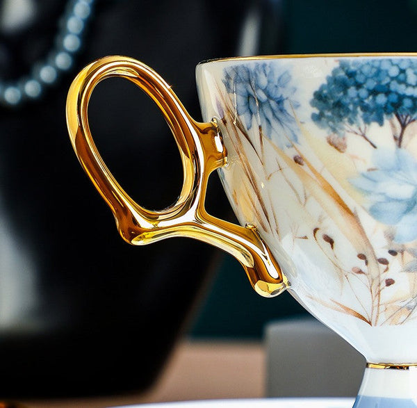 Elegant Ceramic Coffee Cup with Saucer, British Tea Cup set, Ceramic Tea Cup and Saucer Set in Gift Box, Porcelain Tea Cup Set and Saucer Set-Art Painting Canvas