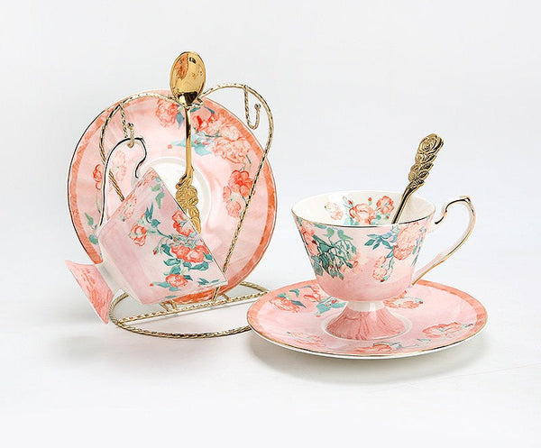 Ceramic Tea Cup Set, Luxury Tea Cup with Saucer, Elegant Coffee Cup, Porcelain Tea cups, British Tea Cup Set, Afternoon Tea Cup with Saucer Set-Art Painting Canvas