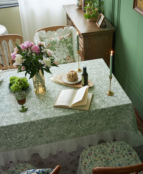 Natural Spring Farmhouse Table Cloth, Extra Large Rectangle Tablecloth for Dining Room Table, Flower Pattern Cotton Tablecloth, Square Tablecloth for Round Table-Art Painting Canvas