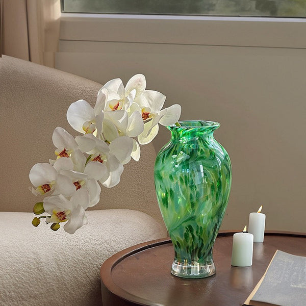 Large Green Glass Flower Vases, Modern Glass Flower Vases, Water Holding Flower Vases, Handmade Flower Vases on Table-Art Painting Canvas