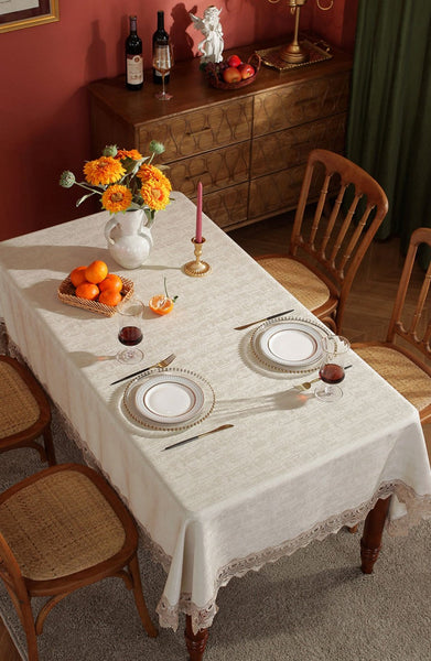 Large Simple Table Cloth for Dining Room Table, Beige Lace Tablecloth for Home Decoration, Modern Rectangle Tablecloth, Square Tablecloth for Round Table-Art Painting Canvas