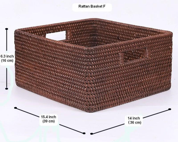 Rectangular Storage Baskets, Storage Baskets for Kitchen, Large Brown Woven Storage Baskets, Storage Baskets for Shelves-Art Painting Canvas