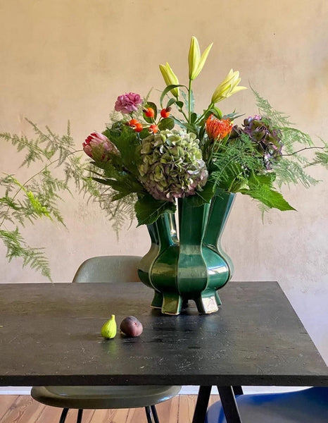 Unique Handmade Modern Flower Vase, Centerpiece Ceramic Bouquet Vases, Contemporary Vases on Dining Table, Green Porcelain Vases for Modern Home Decor-Art Painting Canvas