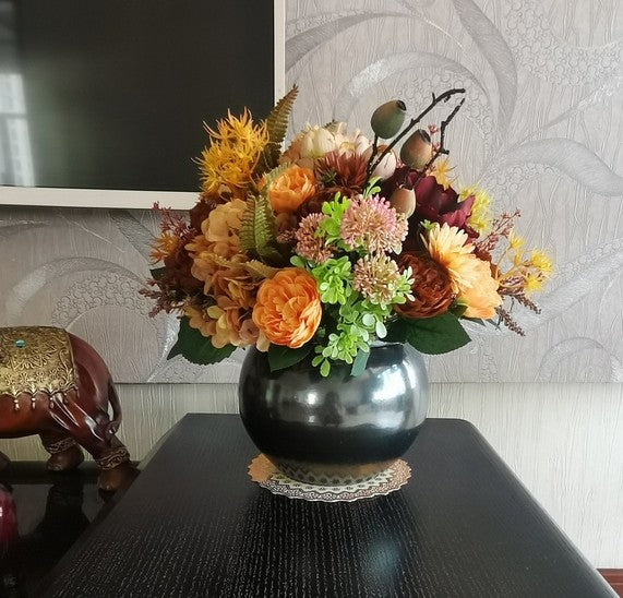 Peony Faux Silk Floral Bouquet Table Centerpiece, Large Bunch of Autumn Flowers Arrangement Interior Design, Modern Artificial Floral Arrangement for Bedroom-Art Painting Canvas
