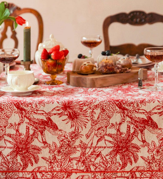 Jungle Animals Leopard Parrot Pattern Tablecloth for Home Decoration, Modern Rectangle Tablecloth for Dining Room Table, Large Square Tablecloth, Christmas Tablecloth-Art Painting Canvas