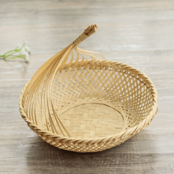 Lovely Cute Picnic Food Basket, Bamboo Basket for Food, Natural Fruit Basket Kitchen Storage Baskets, Natural Hand-woven Bamboo Basket-Art Painting Canvas