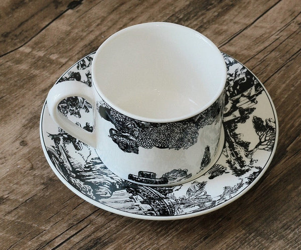 Royal Ceramic Cups, Elegant Ceramic Coffee Cups, 6.8 oz Tea Cup and Saucer in Gift Box, Zebra Jungle Porcelain Tea Cup Saucer Set-Art Painting Canvas