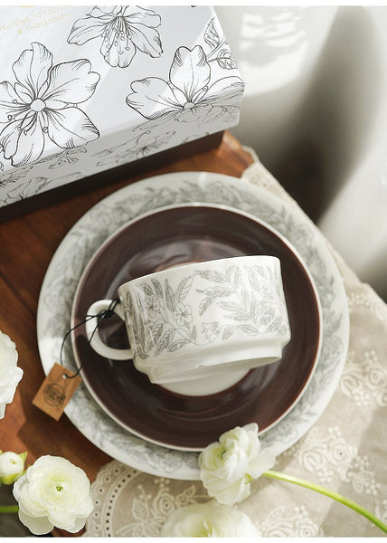 Vintage Porcelain Tea Cup Saucer Set, 8 oz British Tea Cup and Saucer in Gift Box, Royal Ceramic Cups, Elegant Ceramic Coffee Cups-Art Painting Canvas