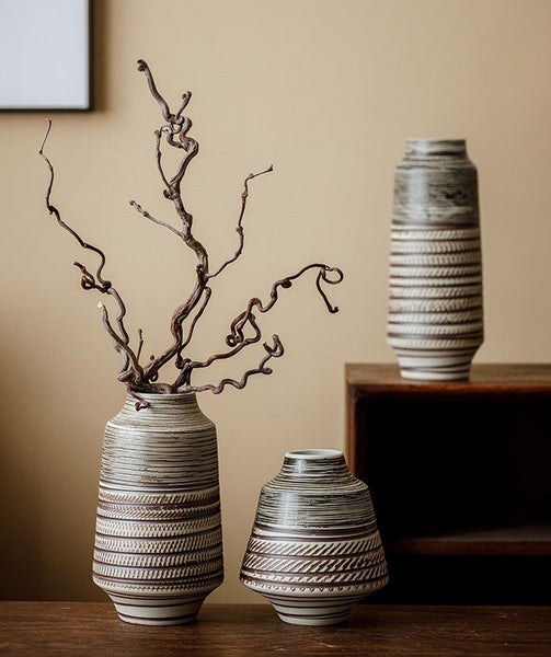 Modern Bouquet Flower Vases, Centerpiece on Dining Table, Handmade Pottery Flower Vases Urn, Water Holding Flower Vases, Large Flower Vase on Table-Art Painting Canvas