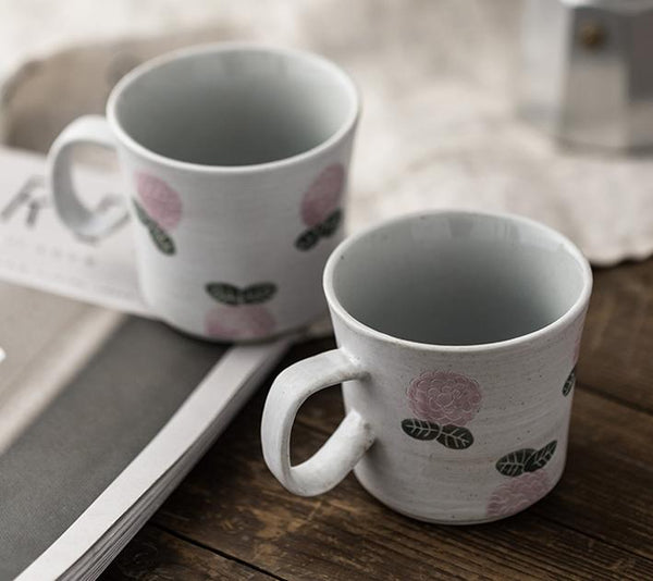 Handmade Pottery Coffee Cup, 10 oz Rose Ceramic Coffee Mug, Cappuccino Coffee Cup, Tea Cup-Art Painting Canvas