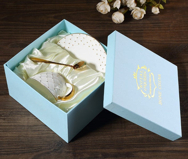 Elegant Ceramic Tea Cups, 6.8 oz Tea Cup and Saucer in Gift Box as Birthday Gift, Beautiful British Tea Cups, Creative Porcelain Tea Cup Set-Art Painting Canvas
