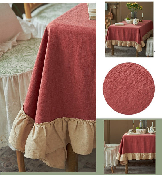 Square Tablecloth for Round Table, Red Modern Table Cloth, Ramie Tablecloth for Home Decoration, Extra Large Rectangle Tablecloth for Dining Room Table-Art Painting Canvas