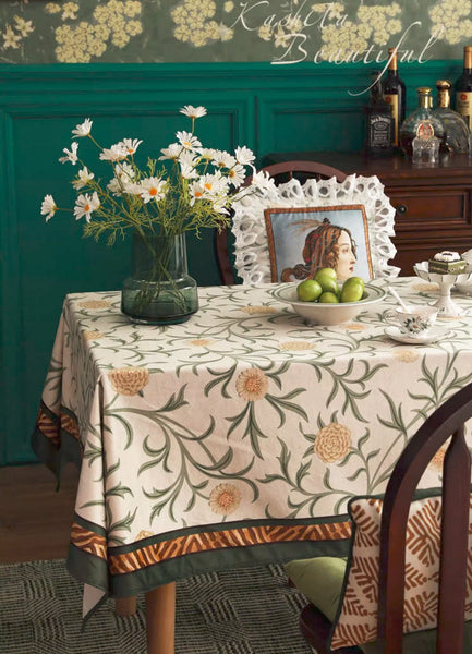Spring Flower Farmhouse Table Cloth, Wedding Tablecloth, Modern Rectangle Tablecloth Ideas for Dining Table, Square Tablecloth for Coffee Table-Art Painting Canvas