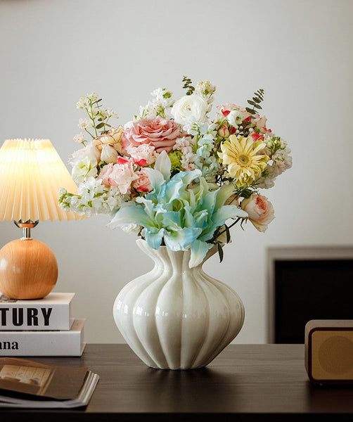 Handmade Water Holding Flower Vases, Porcelain Flower Vases, Modern Flower Vase Centerpiece on Table, Ceramic Bouquet Vases-Art Painting Canvas
