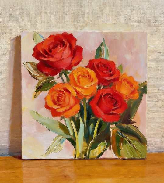 Small Canvas Artwork, Still Life Painting, Hand Painted Canvas Art, A Bunch of Blooming Rose Flowers, Original Flower Paintings, Buy Small Paintings Online-Art Painting Canvas