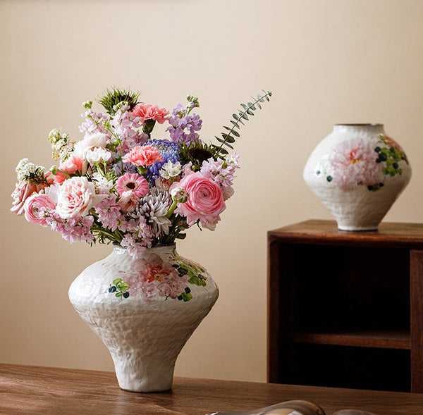 Flower Vases on Table, Handmade Water Holding Flower Vases, Centerpiece on Dining Table, Modern Porcelain Flower Vases, Ceramic Bouquet Vases-Art Painting Canvas