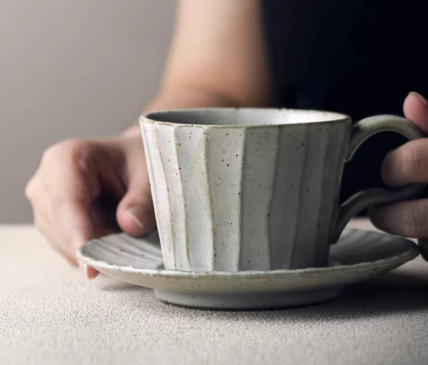 Unique Tea Cup and Saucer, Modern Tea Cup Set for Afternoon Tea, Handmade Pottery Coffee Cup, Creative Ceramic Coffee Cup with Saucer-Art Painting Canvas