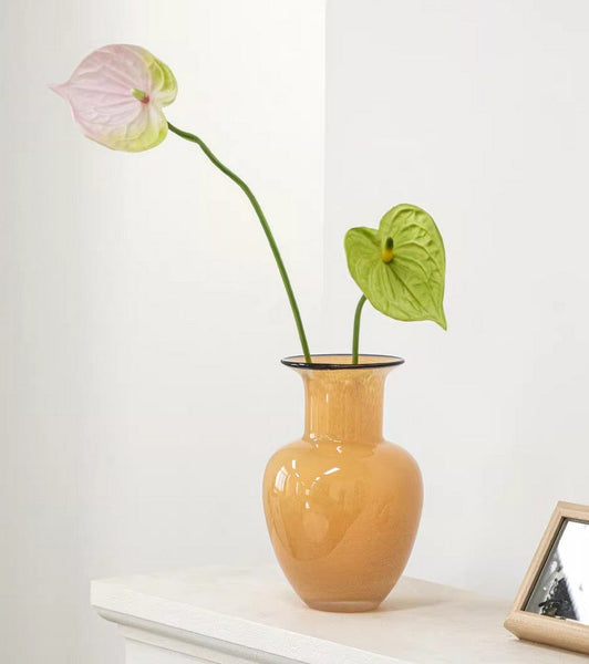 Handmade Liuli Vases, Color Glaze Vase, Contemporary Vases for Modern Home Decor, Yellow Glass Bud Vases, Centerpiece Vases on Table-Art Painting Canvas