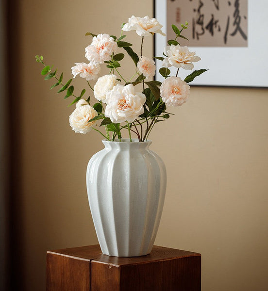 Large Flower Vases on Table, Centerpiece Ceramic Bud Vases, Porcelain Flower Vases, Handmade Water Holding Flower Vase-Art Painting Canvas