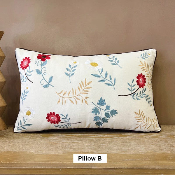 Decorative Throw Pillows for Couch, Embroider Flower Cotton Pillow Covers, Spring Flower Decorative Throw Pillows, Farmhouse Sofa Decorative Pillows-Art Painting Canvas