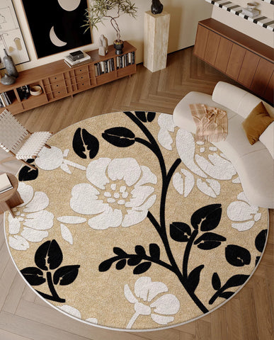 Bedroom Abstract Modern Area Rugs, Geometric Round Rugs for Dining Room, Circular Modern Rugs under Chairs, Contemporary Modern Rug for Living Room-Art Painting Canvas