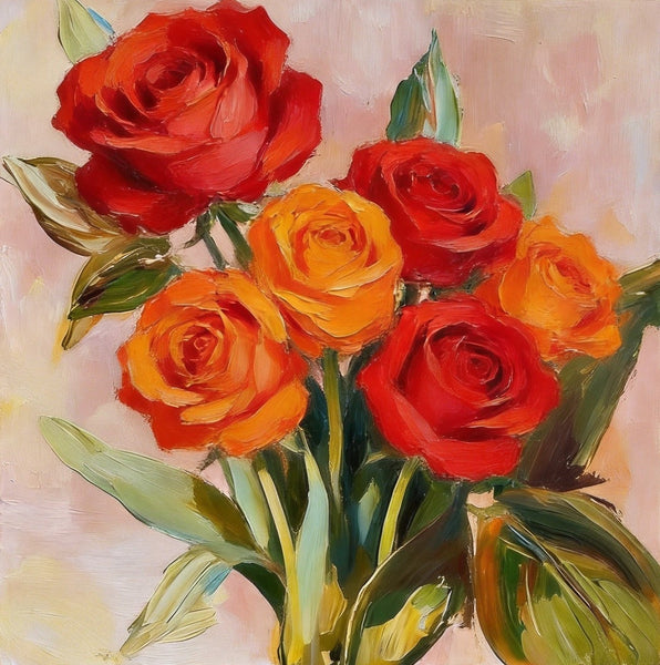 Small Canvas Artwork, Still Life Painting, Hand Painted Canvas Art, A Bunch of Blooming Rose Flowers, Original Flower Paintings, Buy Small Paintings Online-Art Painting Canvas