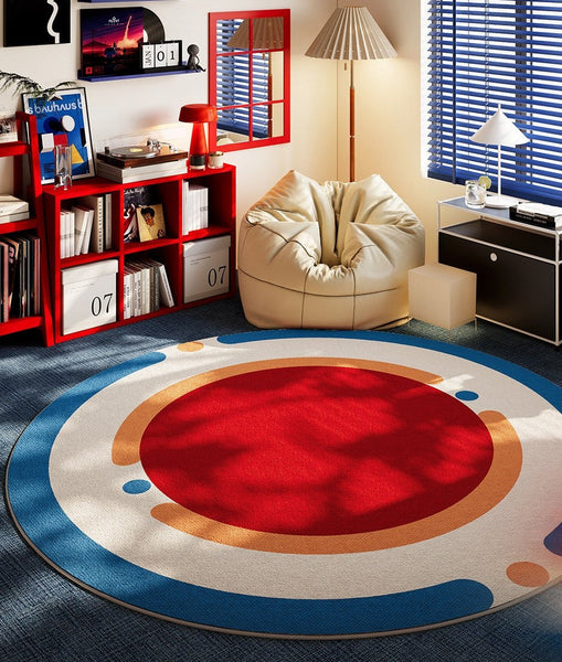 Abstract Contemporary Round Rugs for Dining Room, Modern Rugs for Dining Room, Circular Modern Rugs for Apartment, Geometric Modern Rug Ideas for Living Room